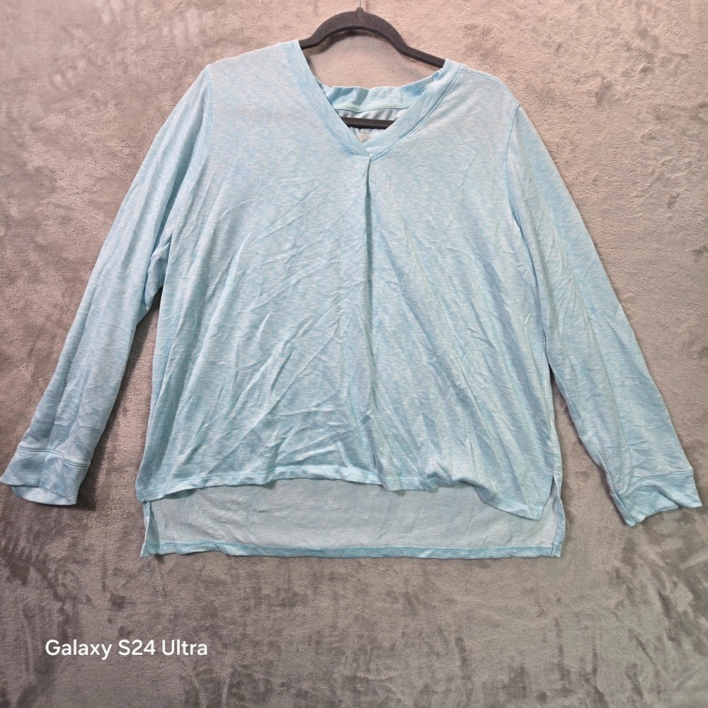 Croft & Barrow Tunic Top Womens XL White Blue Cotton Casual High Low Hem V Neck